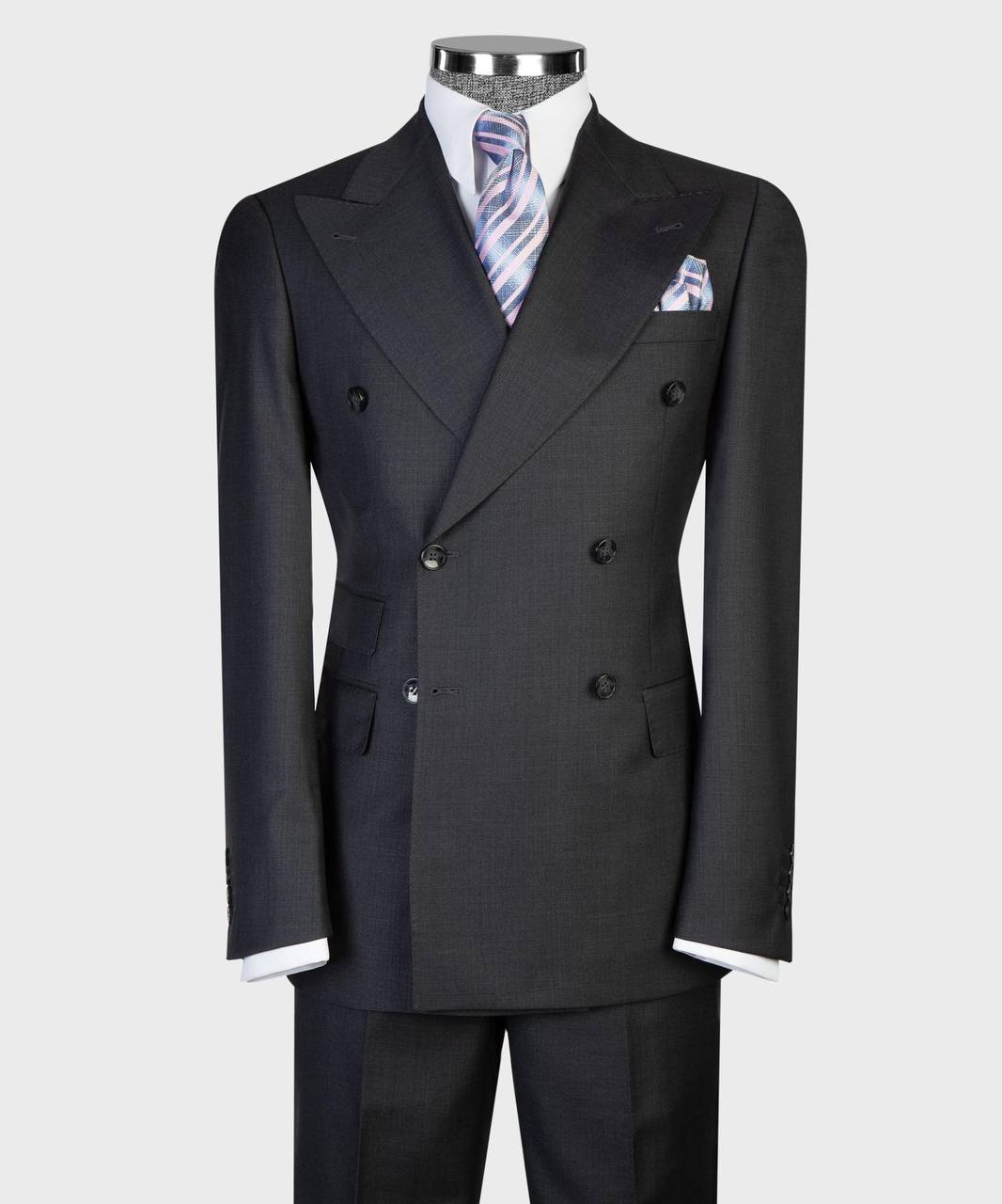 Charcoal Grey Double Breasted Suit w/ Flared Leg