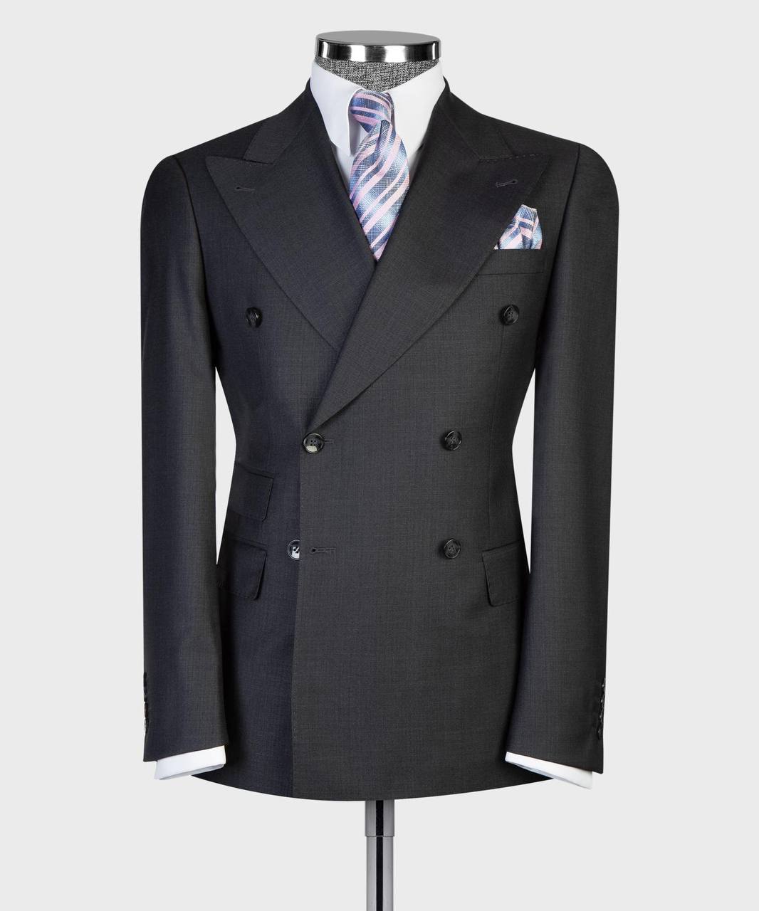 Charcoal Grey Double Breasted Suit w/ Flared Leg