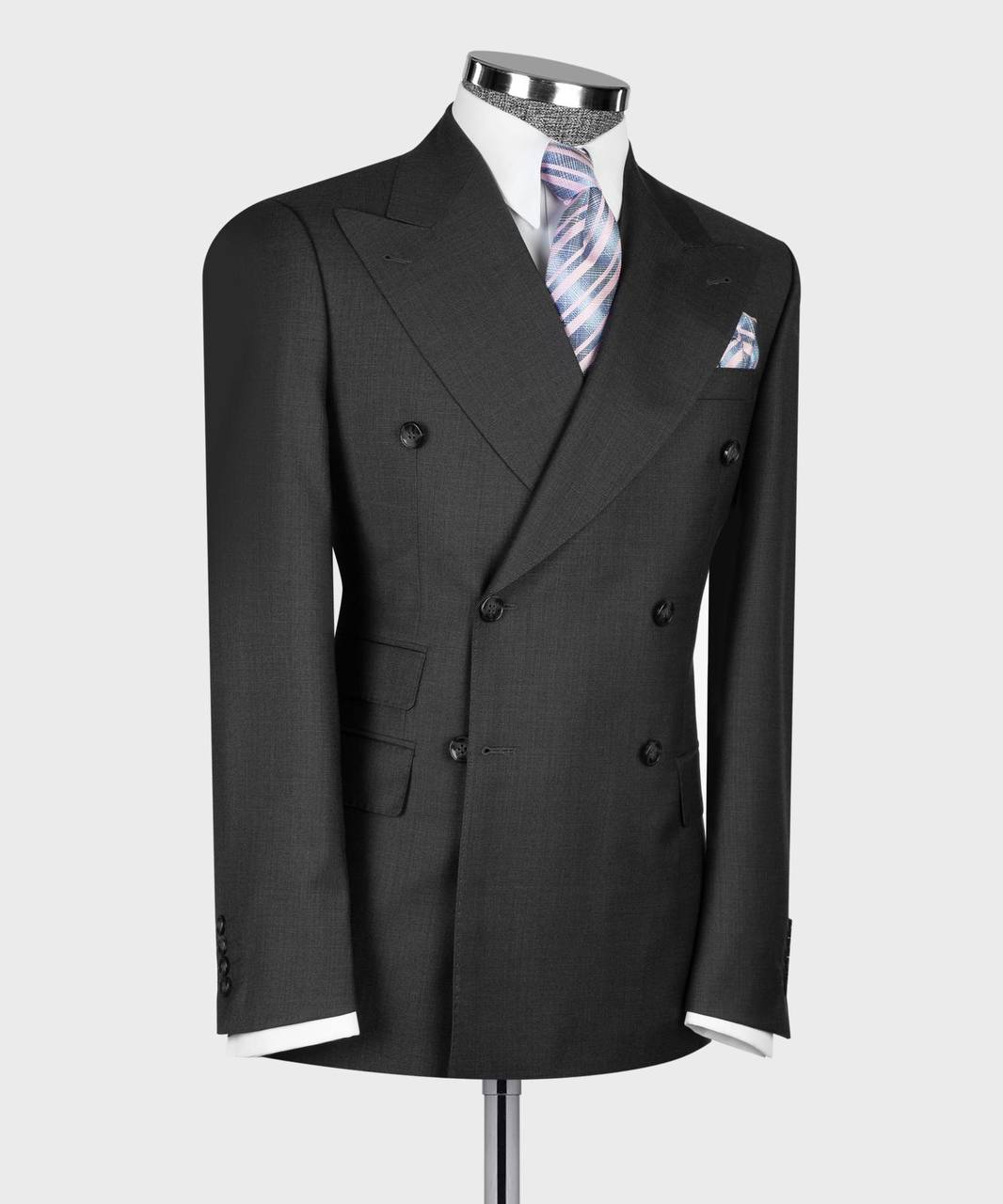 Charcoal Grey Double Breasted Suit w/ Flared Leg