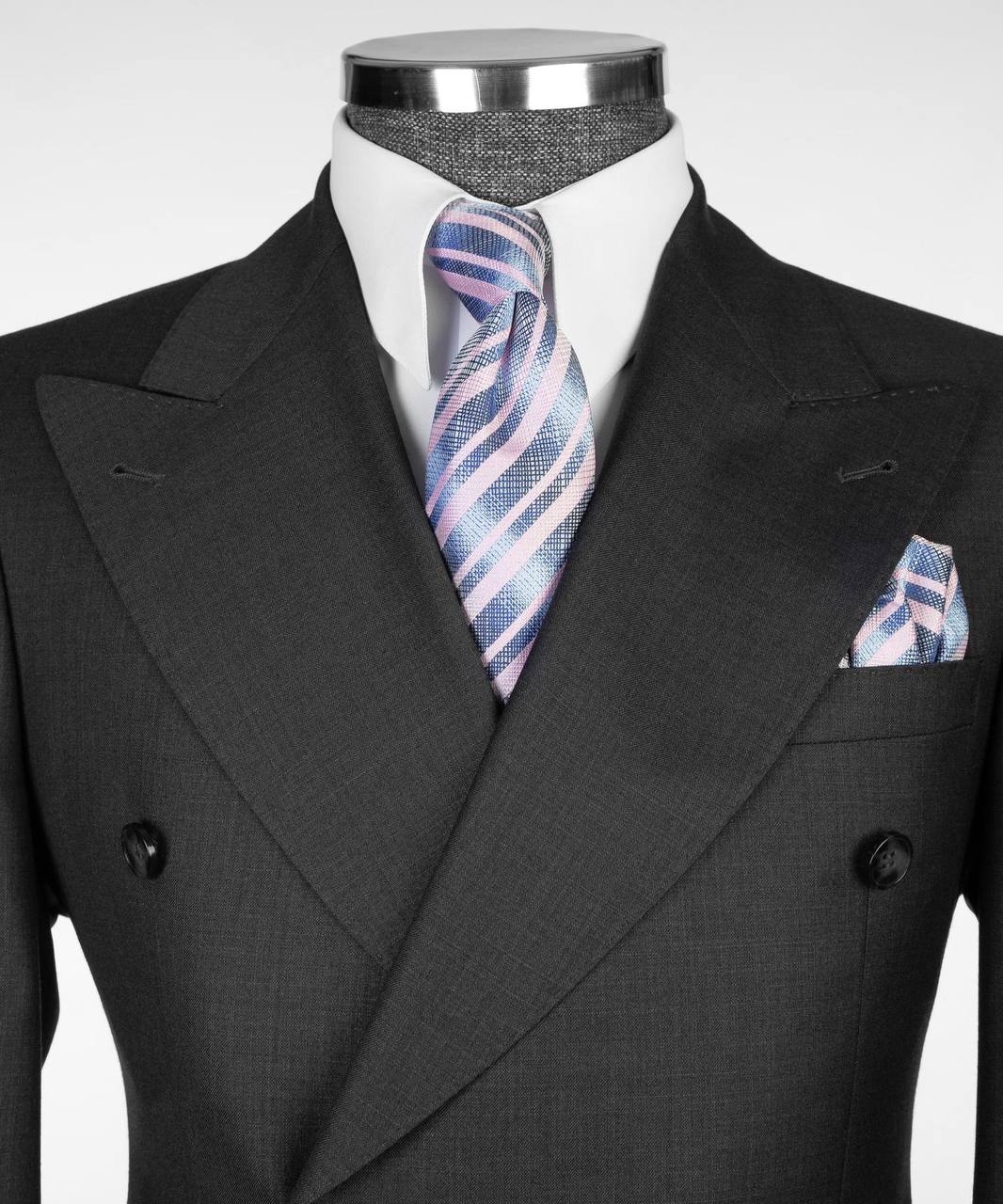 Charcoal Grey Double Breasted Suit w/ Flared Leg