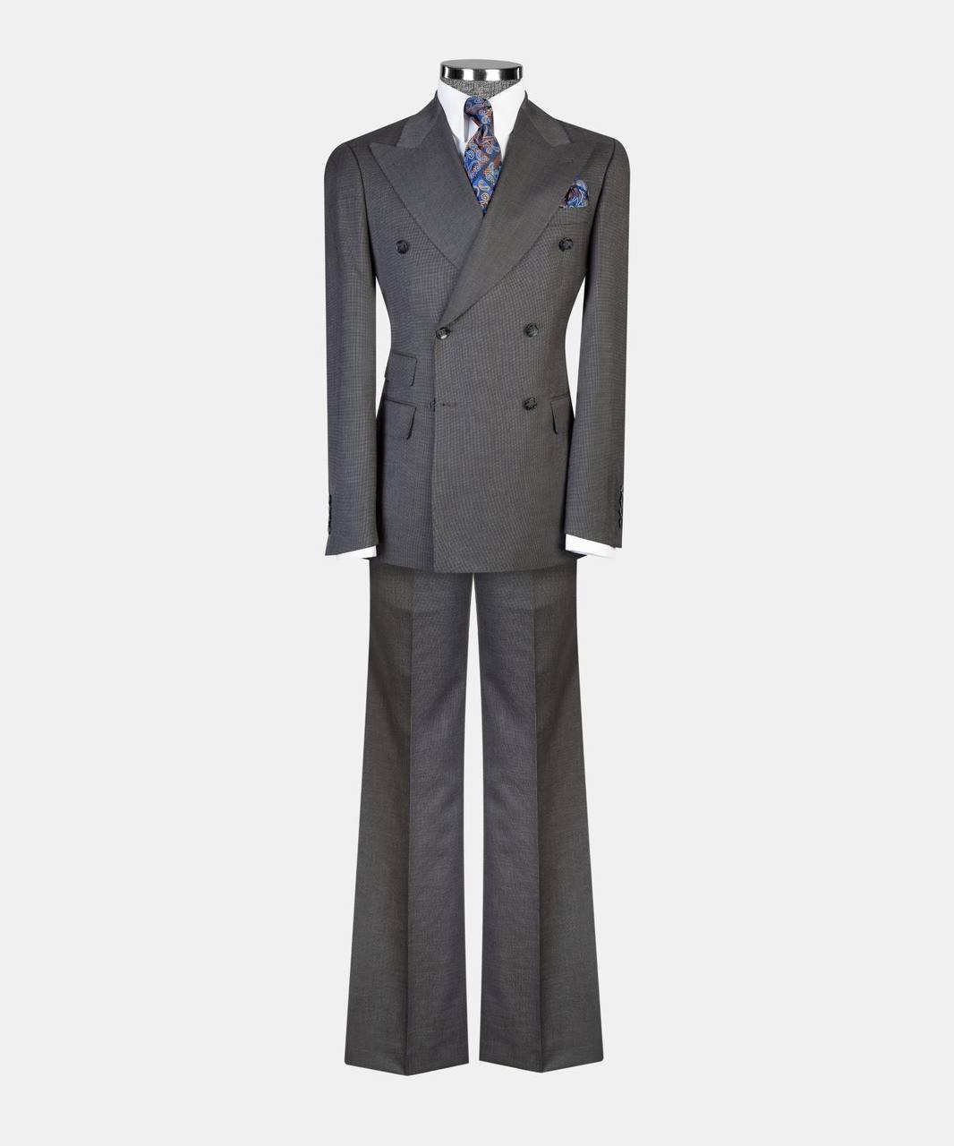 Slate Grey Double Breasted Suit w/ Flared Leg