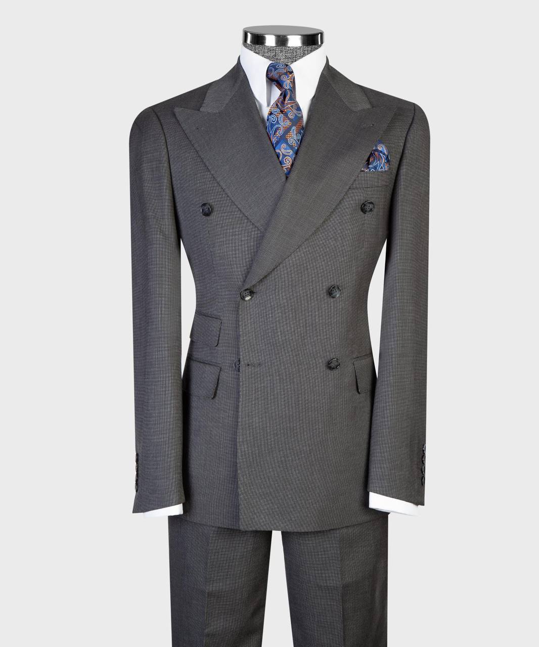 Slate Grey Double Breasted Suit w/ Flared Leg