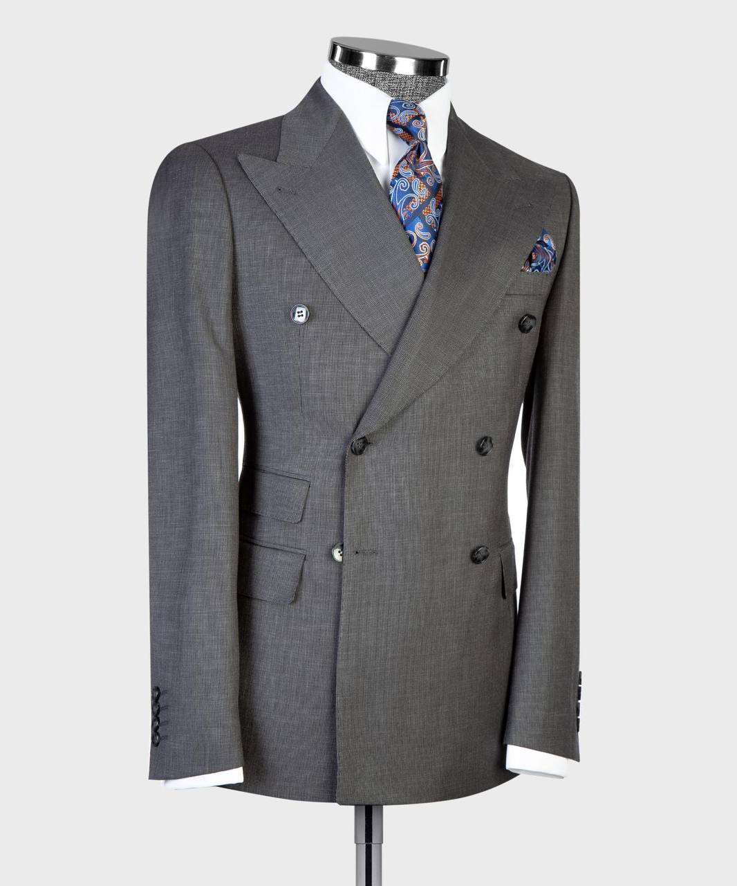 Slate Grey Double Breasted Suit w/ Flared Leg