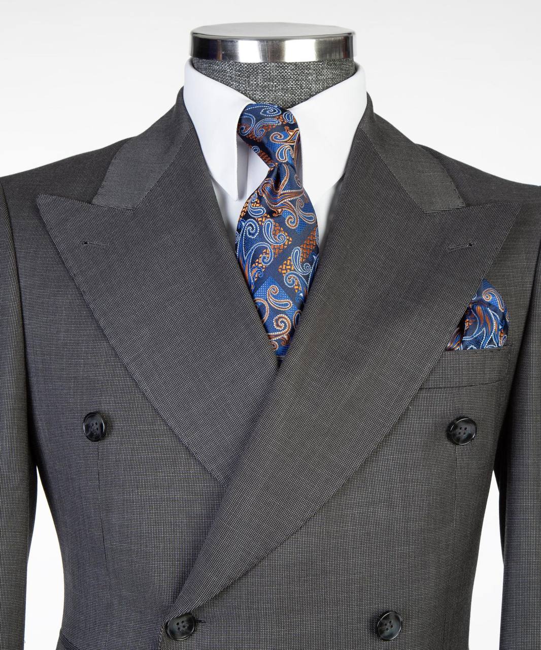 Slate Grey Double Breasted Suit w/ Flared Leg