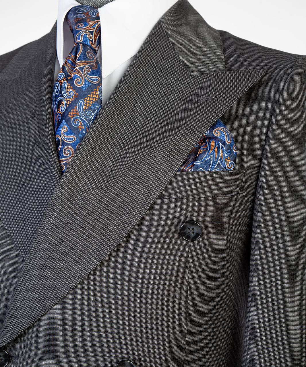 Slate Grey Double Breasted Suit w/ Flared Leg