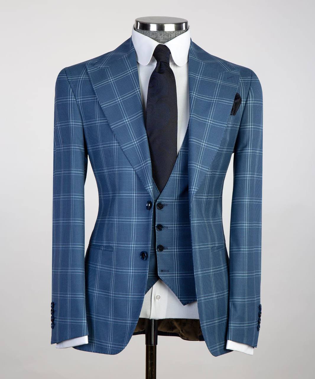 Cerulean & White Check Three Piece Suit from The Third Gentleman