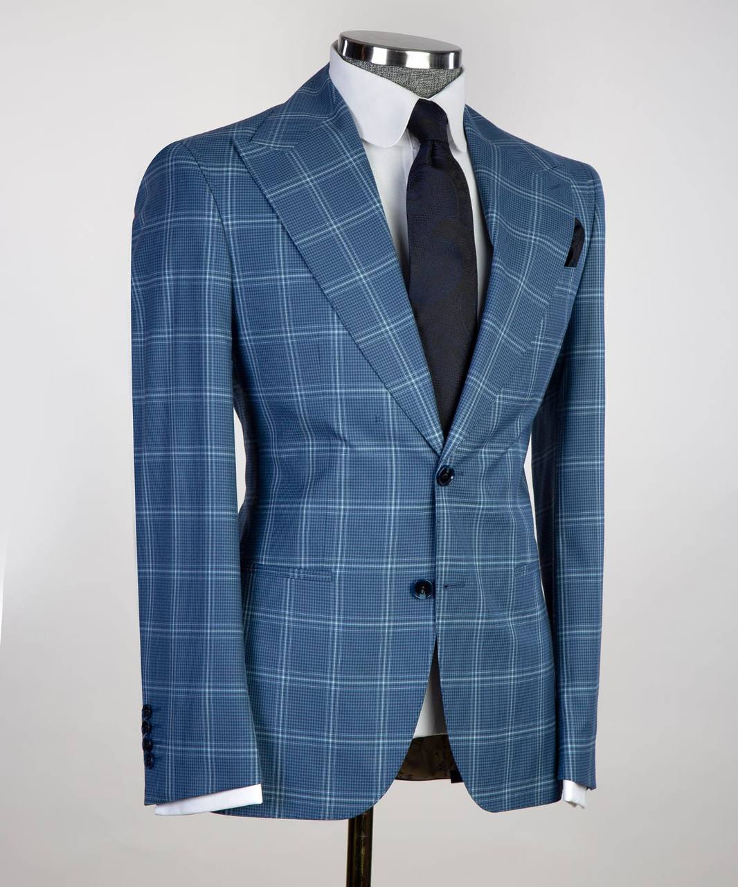 Cerulean & White Check Three Piece Suit - detail view