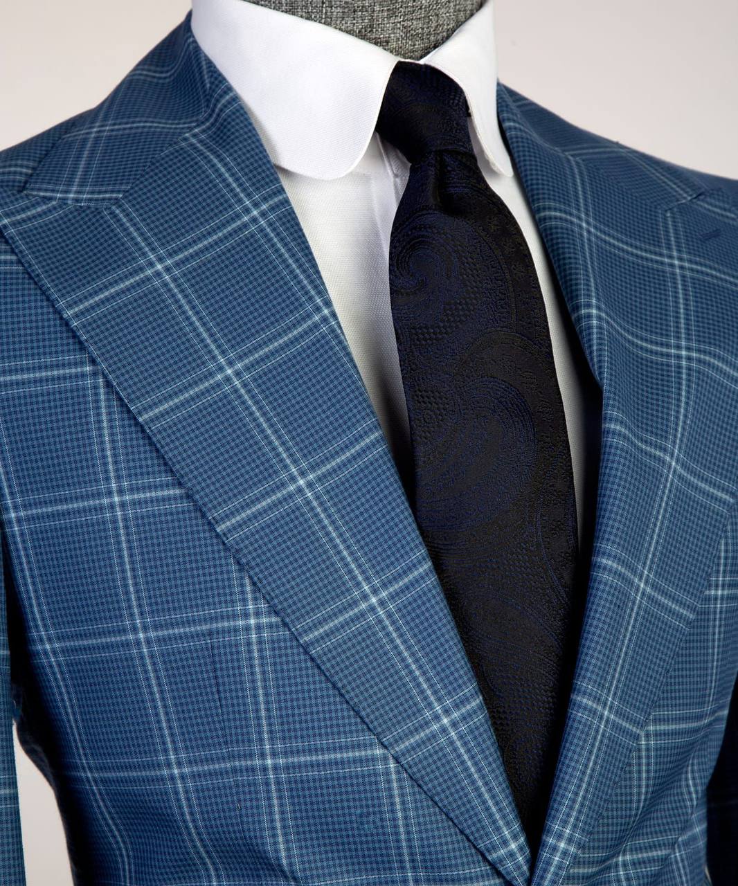 Cerulean & White Check Three Piece Suit - side view