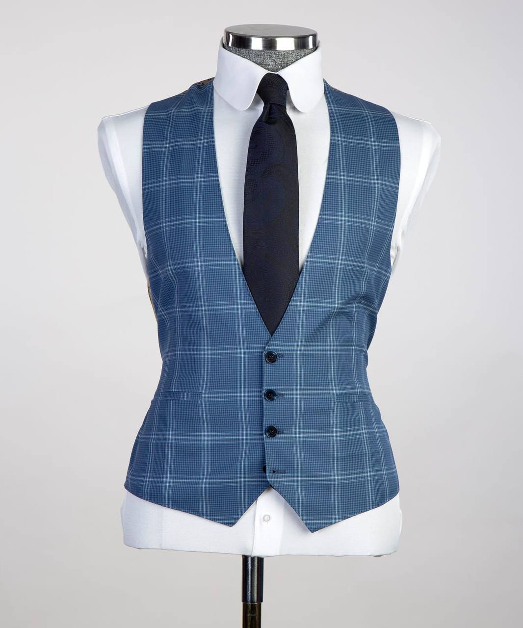 Cerulean & White Check Three Piece Suit - back view