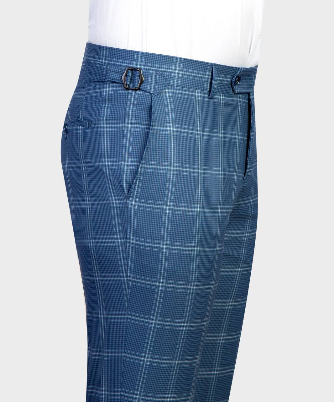 Cerulean & White Check Three Piece Suit - fabric detail