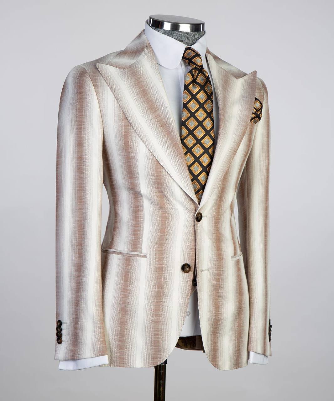 Champagne & Tan Striped Three-Piece Suit - detail view
