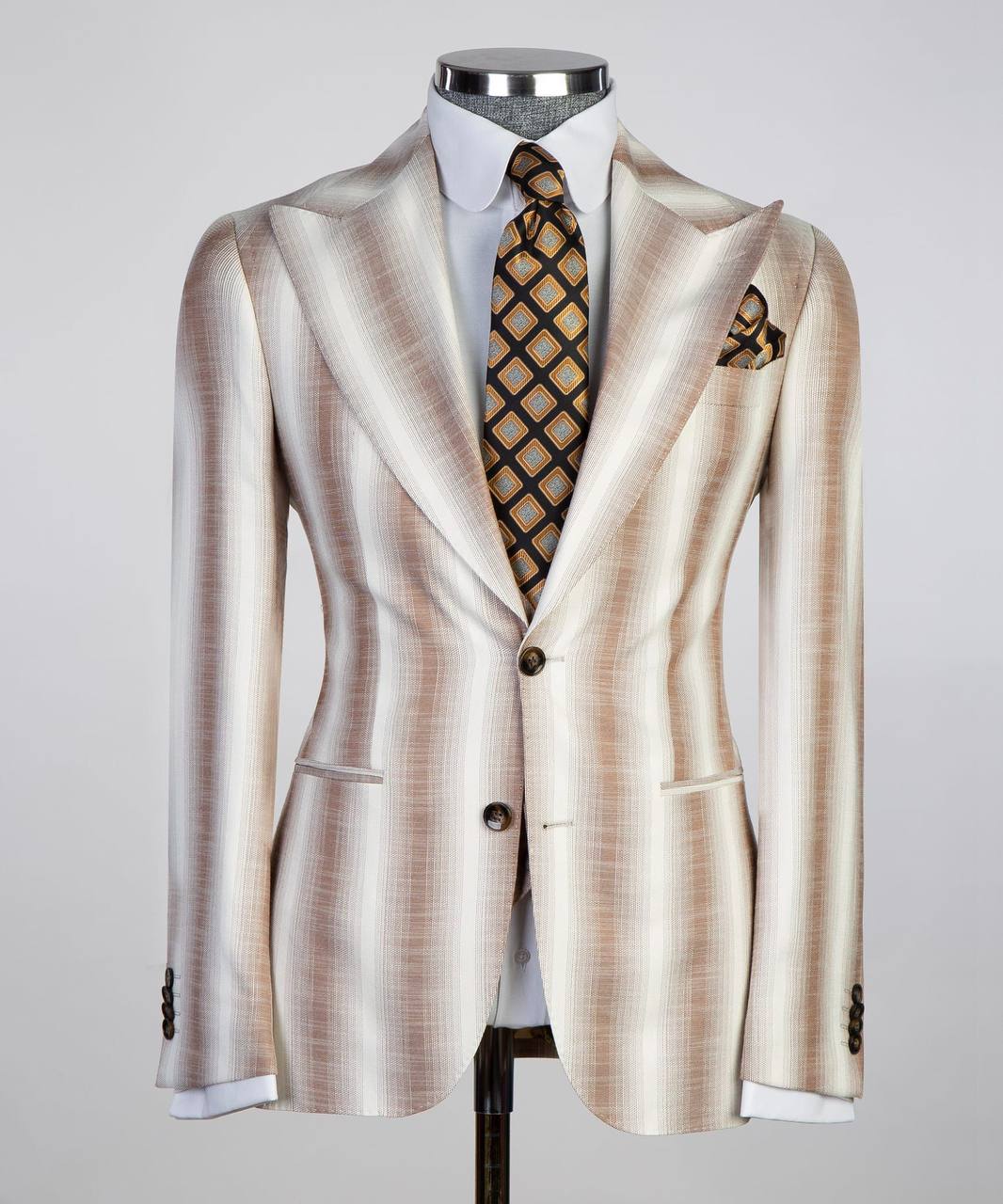 Champagne & Tan Striped Three-Piece Suit - alternate angle