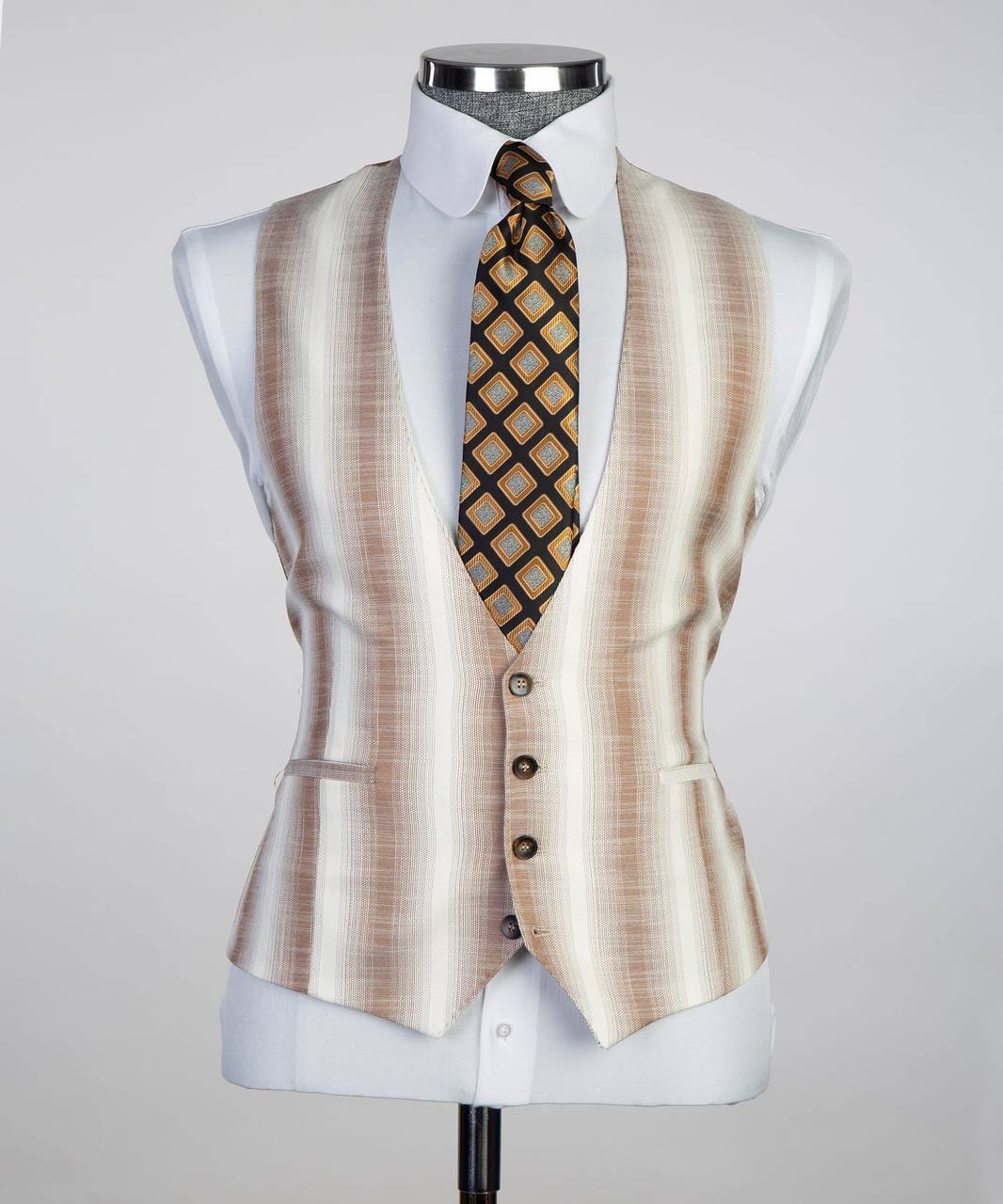Champagne & Tan Striped Three-Piece Suit - side view