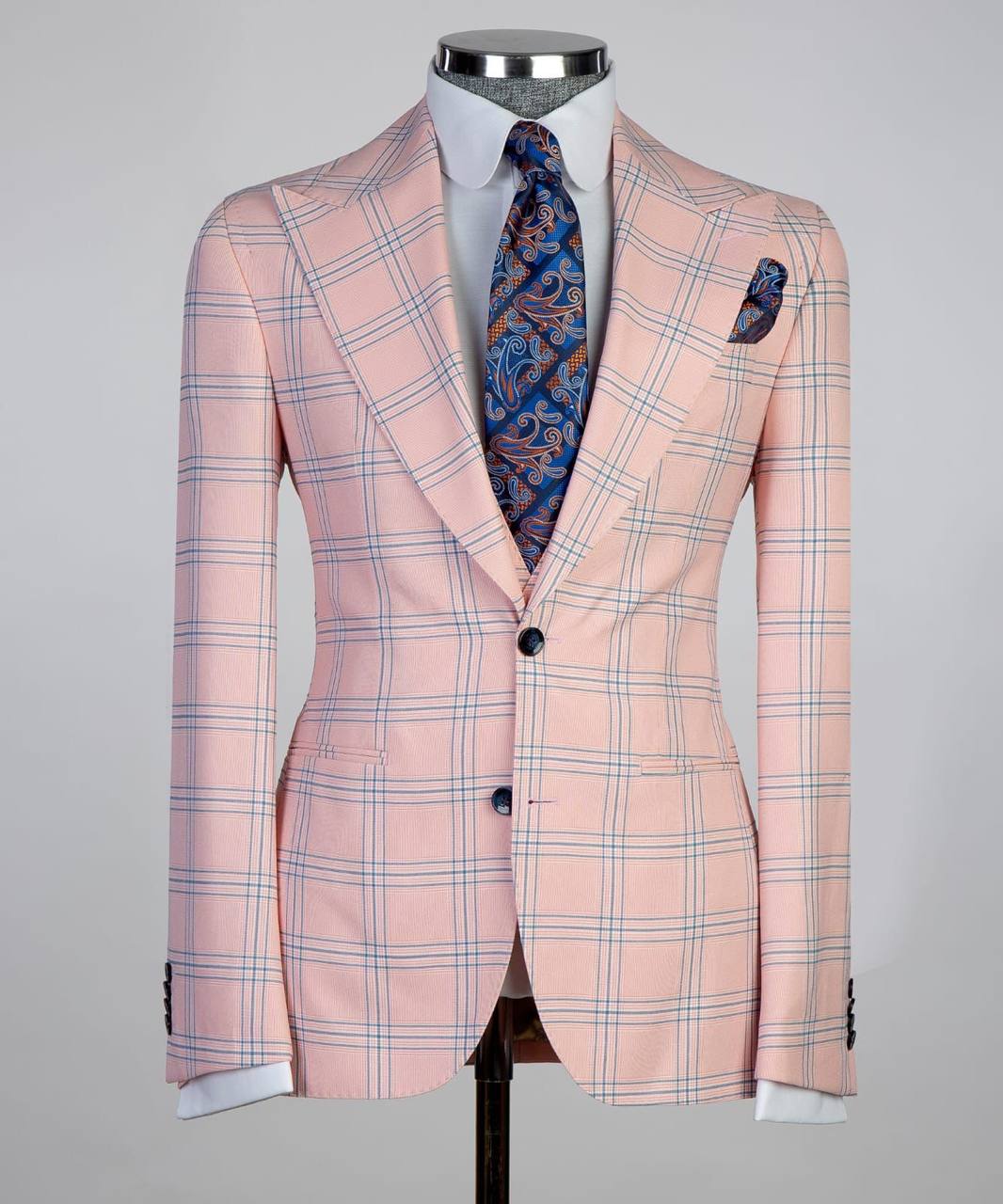 Peach & Blue Check Three-Piece Suit - alternate angle