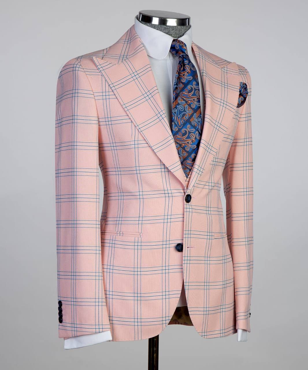 Peach & Blue Check Three-Piece Suit - detail view