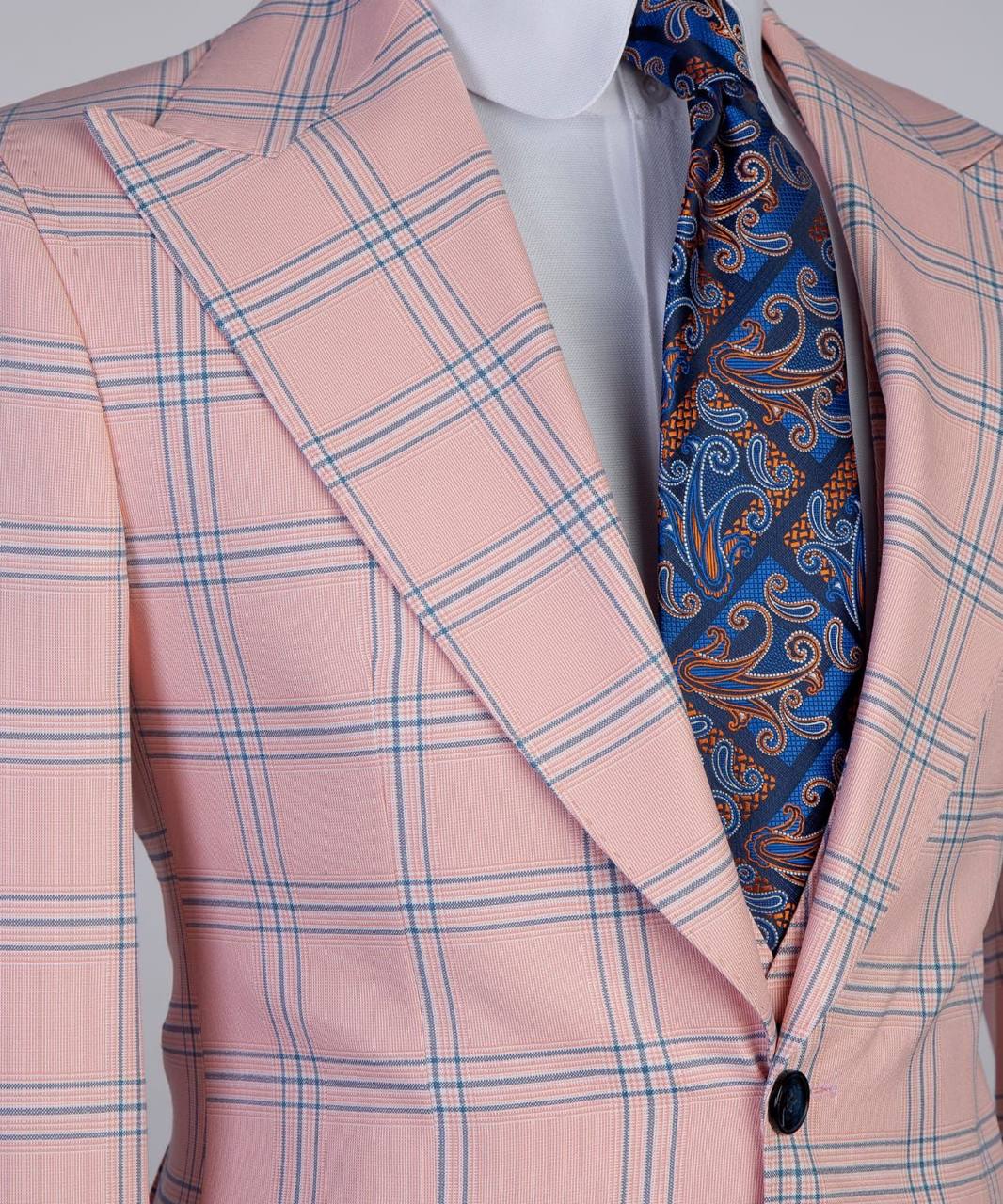 Peach & Blue Check Three-Piece Suit - side view