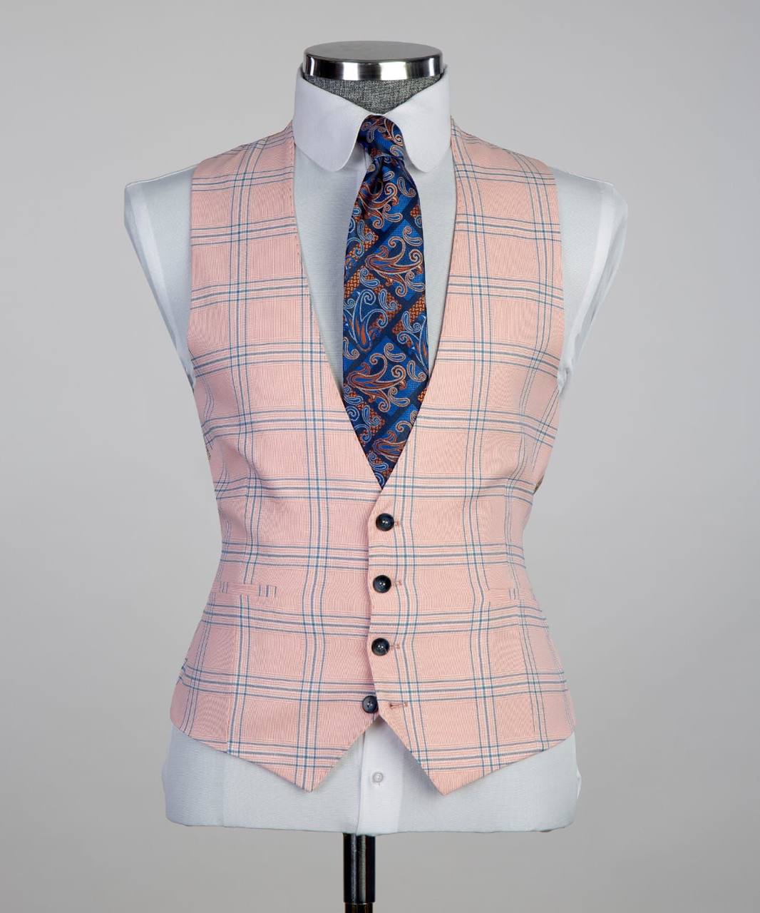 Peach & Blue Check Three-Piece Suit - back view