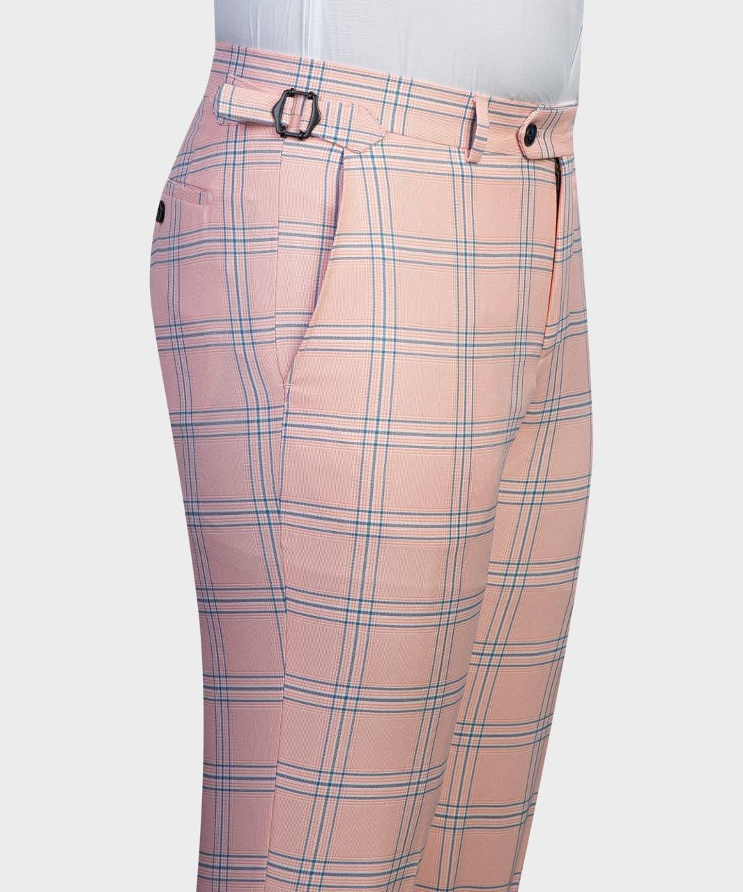 Peach & Blue Check Three-Piece Suit - fabric detail