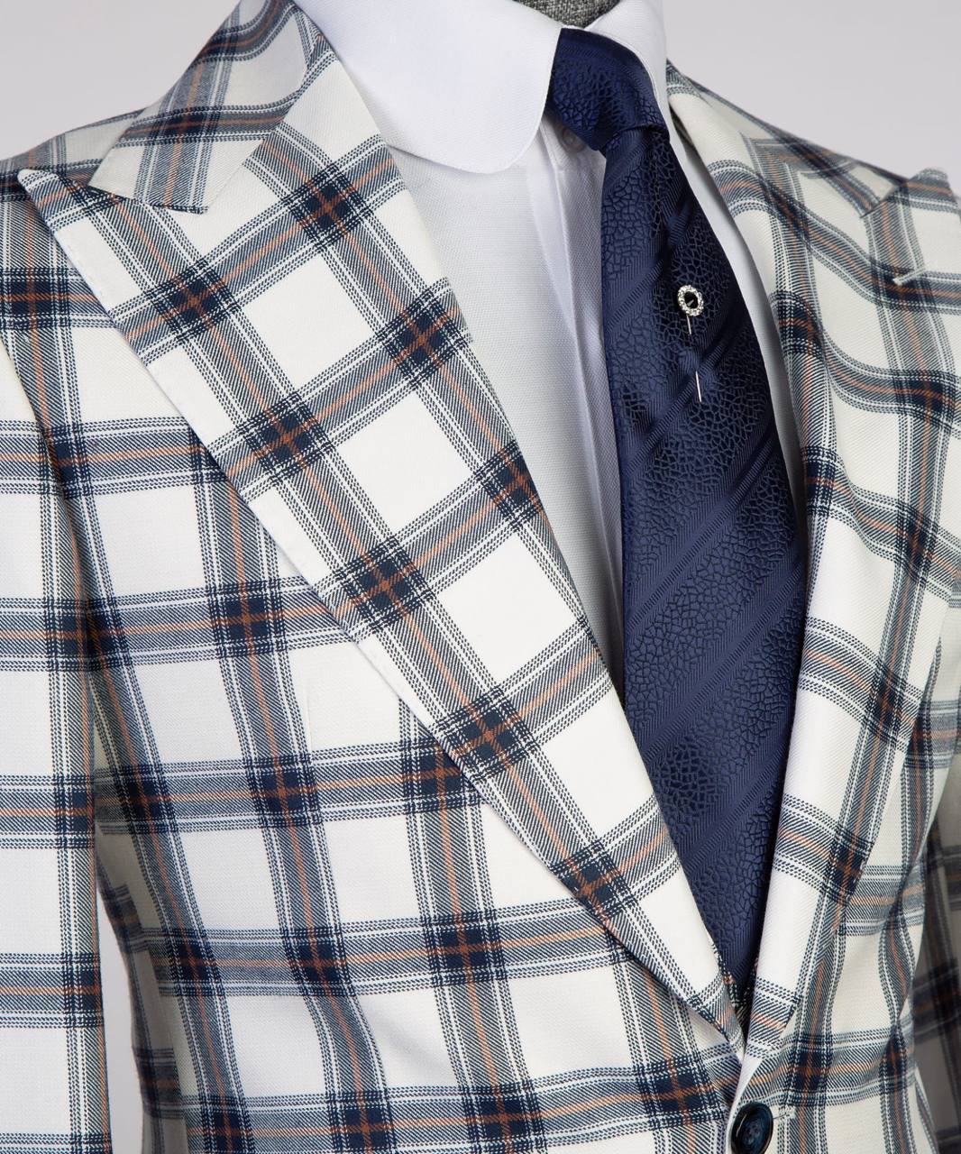 Ivory & Navy Plaid Three-Piece Suit