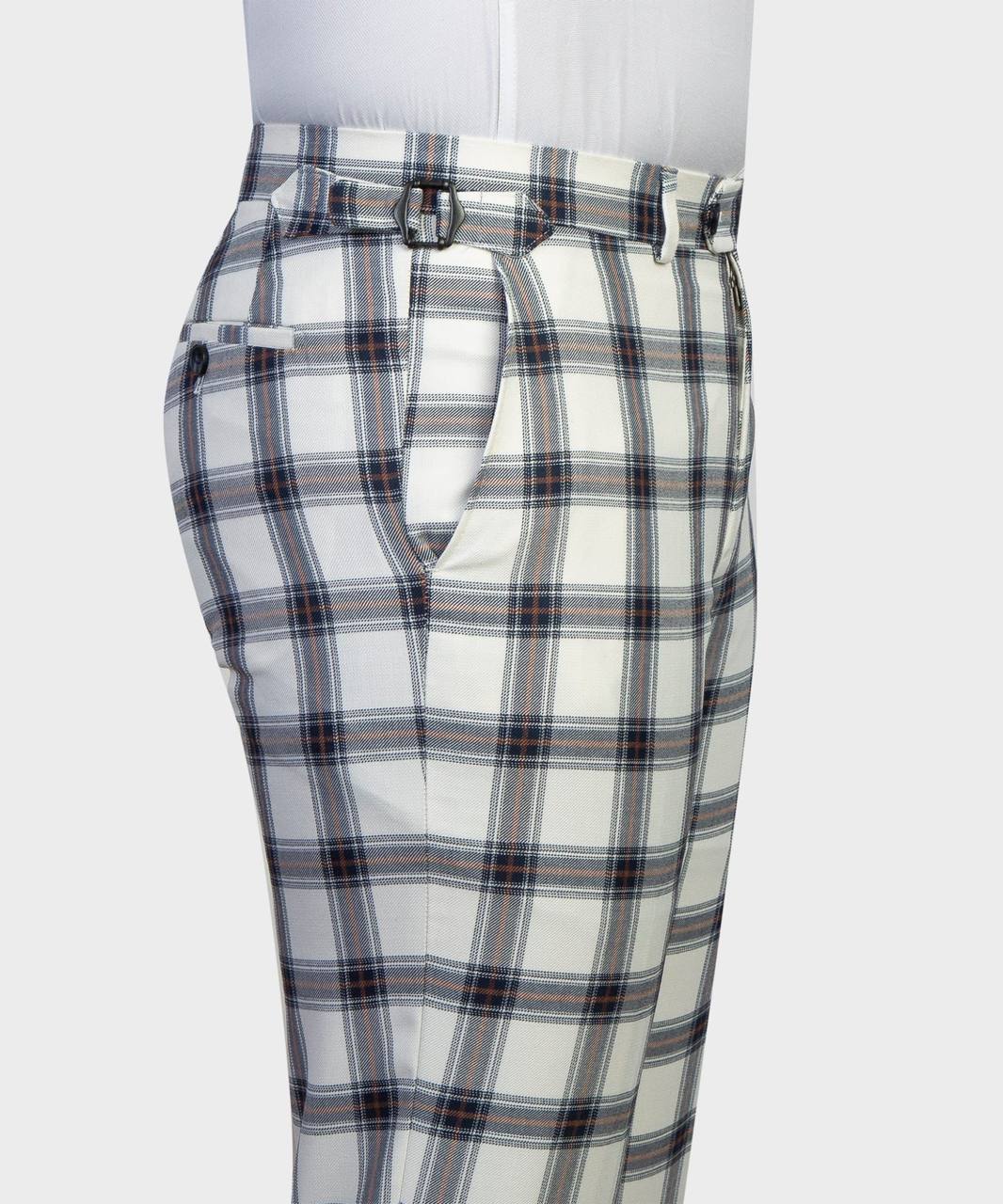 Ivory & Navy Plaid Three-Piece Suit