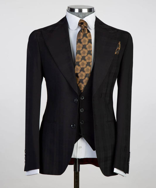 Onyx Shadow Plaid Three-Piece Suit