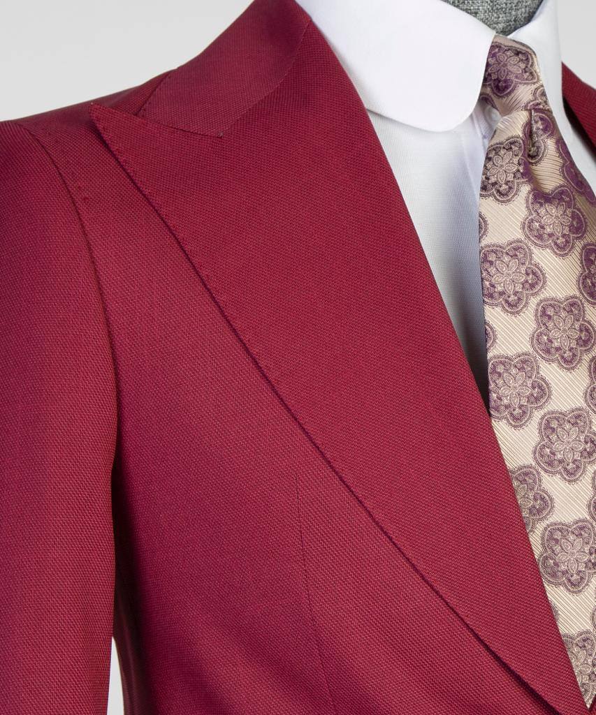 Ruby Red Textured Three-Piece Suit - detail view