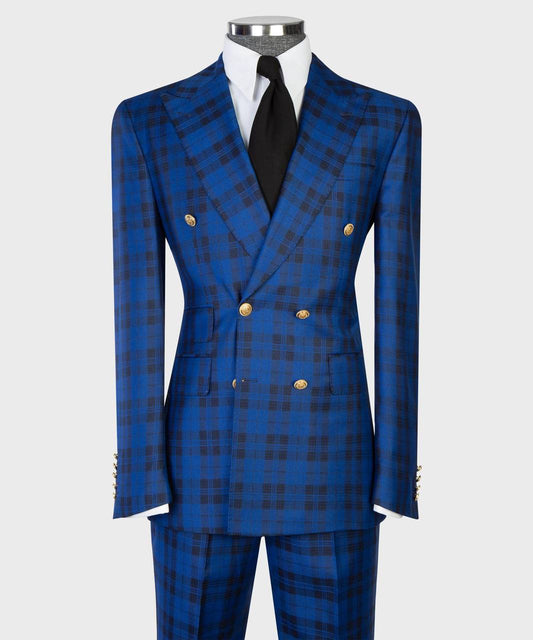 Royal Blue & Midnight Plaid Double Breasted Suit