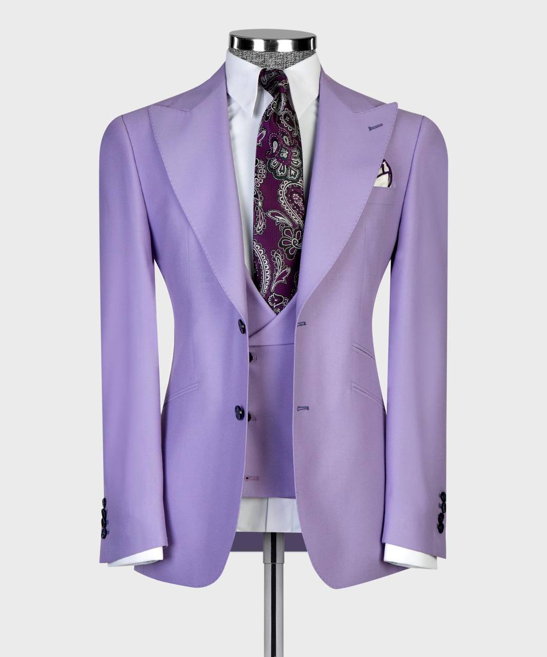 The Royal Lavender Three-Piece Suit - front view - The Third Gentleman