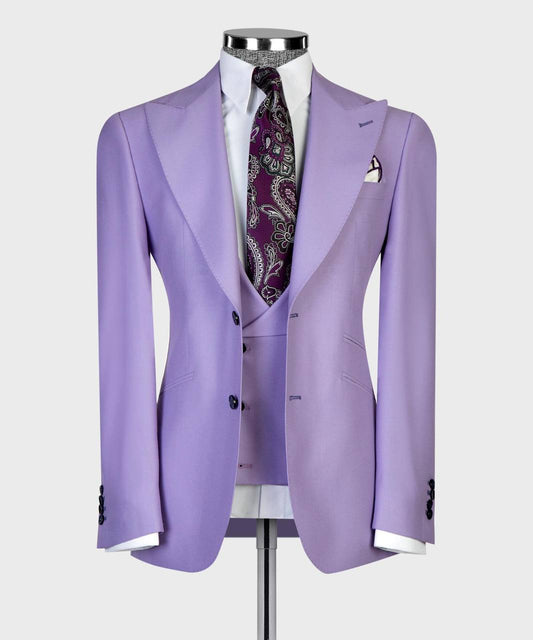 The Royal Lavender Three-Piece Suit - front view - The Third Gentleman