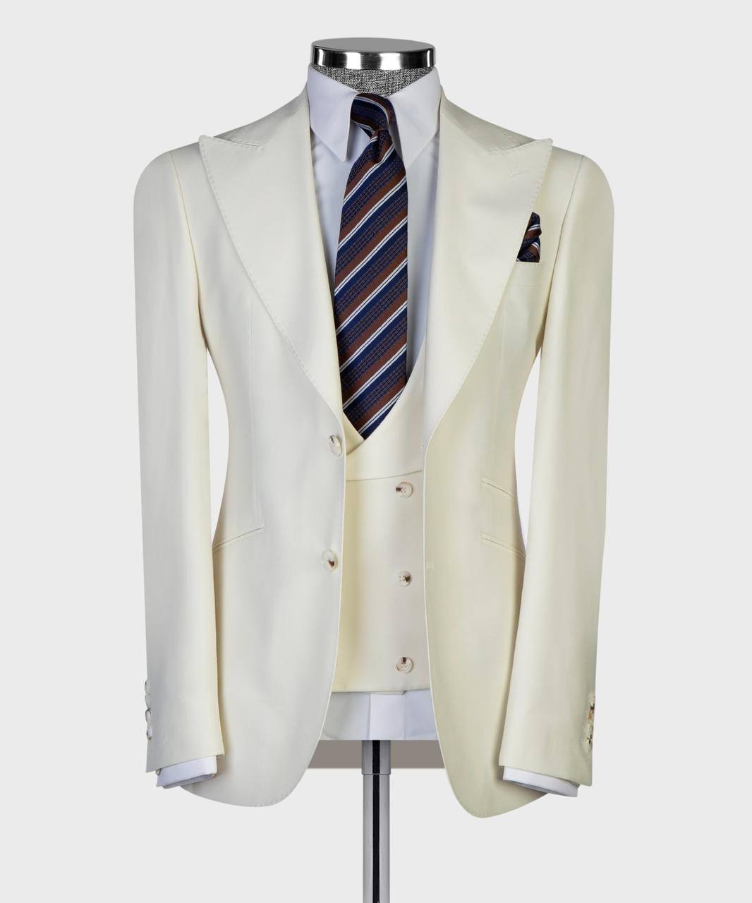 Ivory Alabaster Three-Piece Suit | Wide Peak Lapel & Double-Breasted Waistcoat from The Third Gentleman