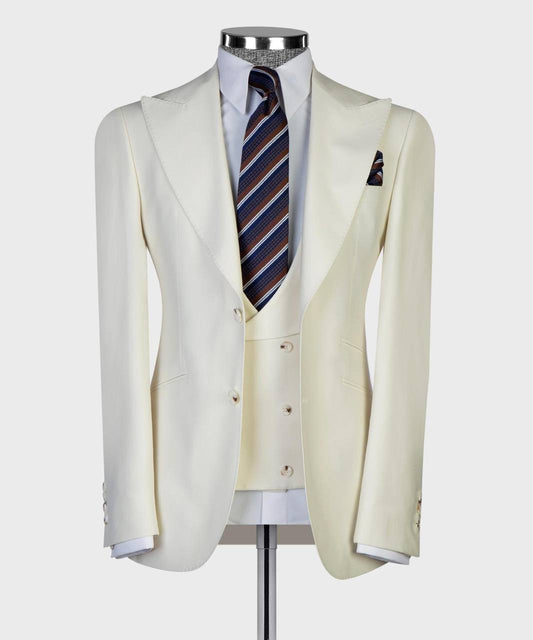 Ivory Alabaster Three-Piece Suit | Wide Peak Lapel & Double-Breasted Waistcoat from The Third Gentleman