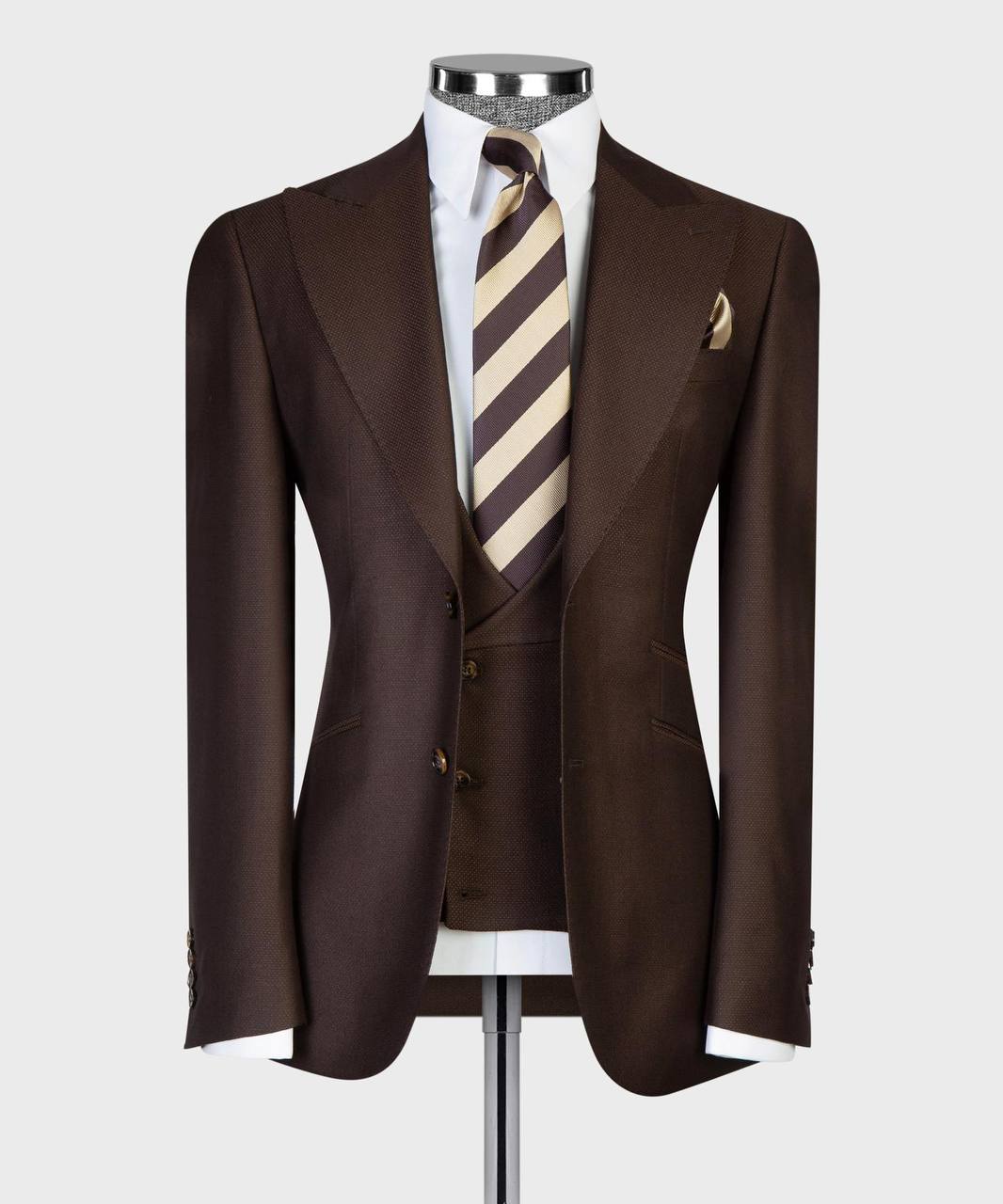 Espresso Birdseye Three-Piece Suit - front view - The Third Gentleman