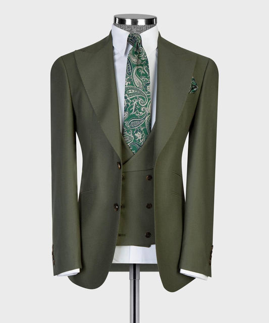 Imperial Olive Three-Piece Suit - front view - The Third Gentleman