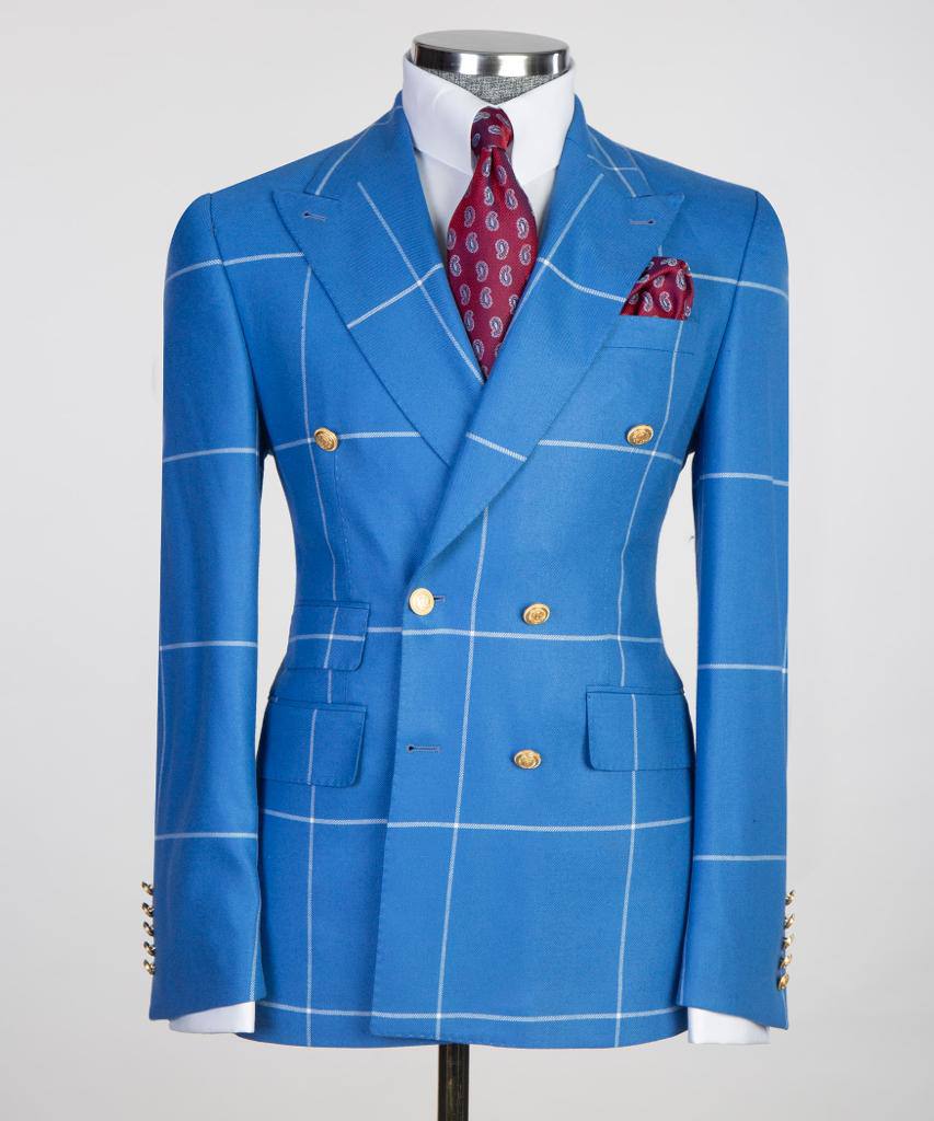 Electric Cobalt Double-Breasted Jacket - front view - The Third Gentleman