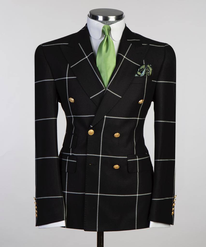 Midnight Grid Double-Breasted Jacket - front view - The Third Gentleman