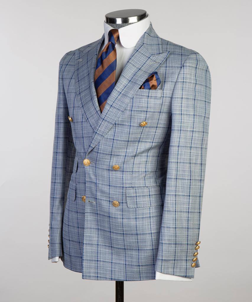 Azure Windowpane Double-Breasted Jacket - alternate angle