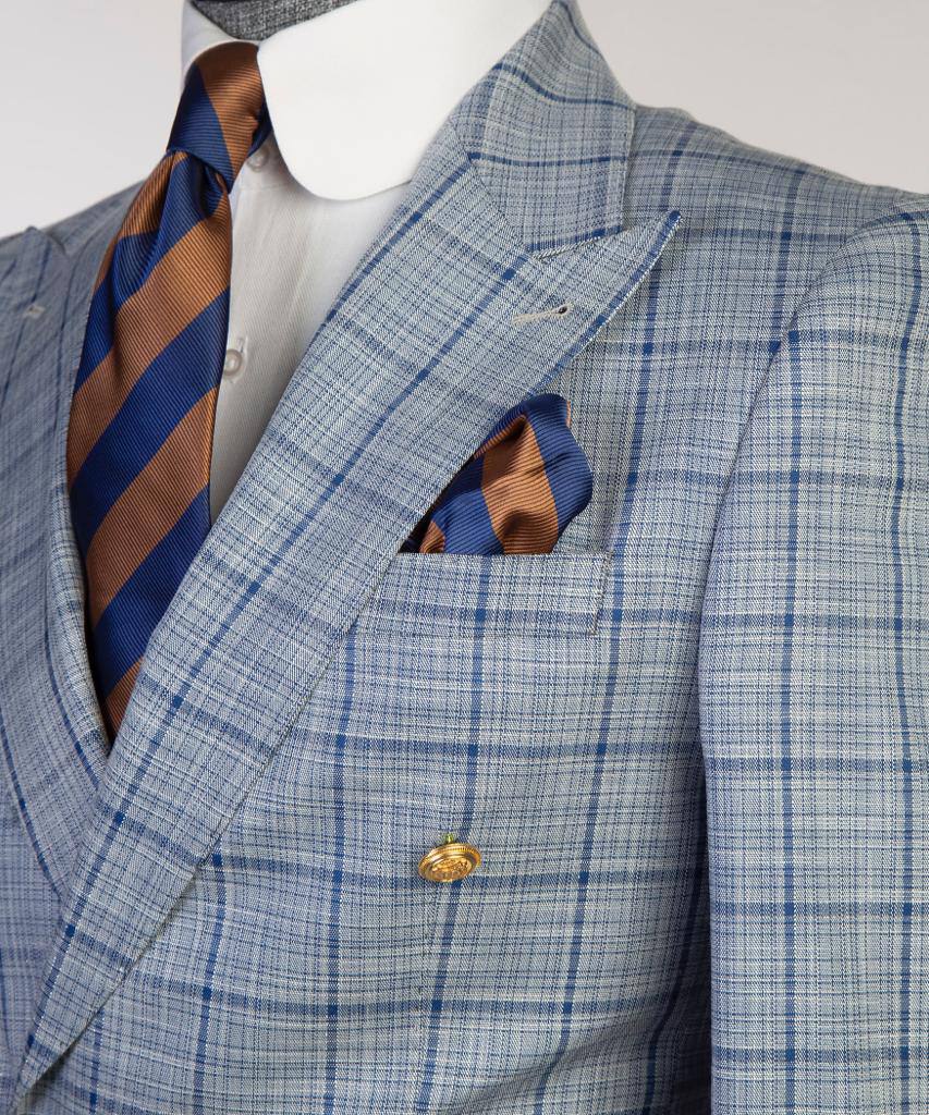 Azure Windowpane Double-Breasted Jacket - detail view