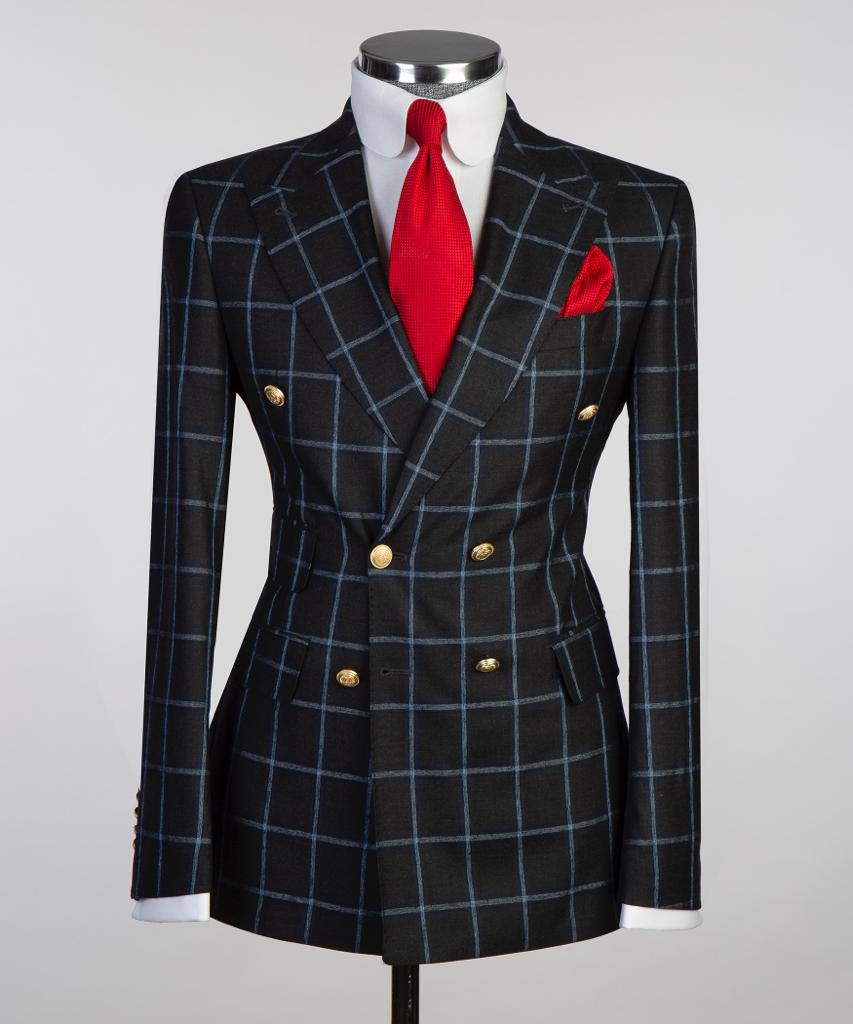 Obsidian Grid Double-Breasted Jacket - front view - The Third Gentleman