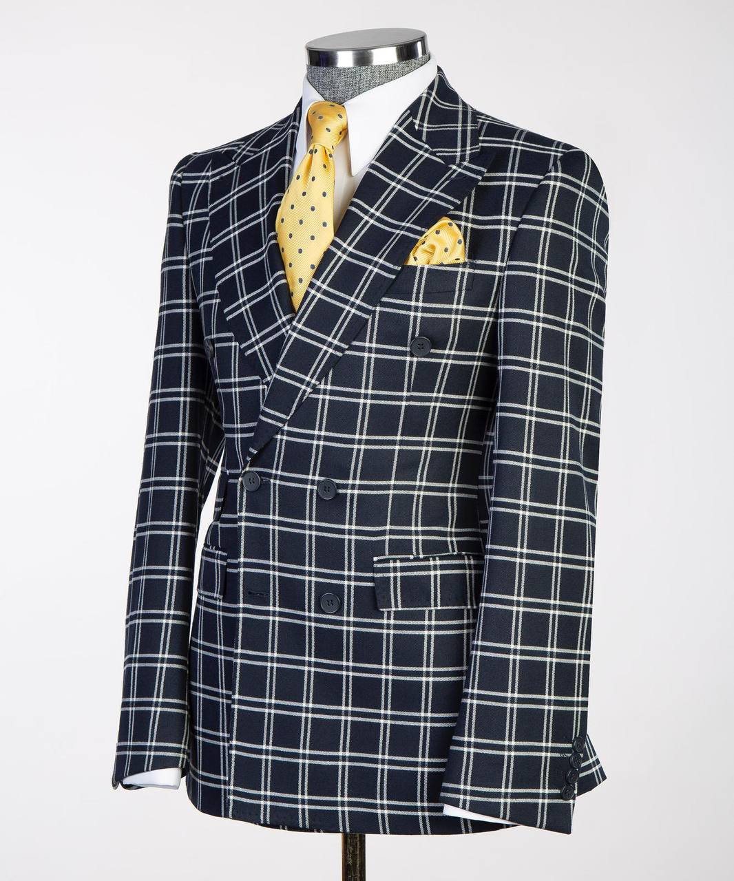 Navy Alabaster Grid Double-Breasted Jacket - alternate angle