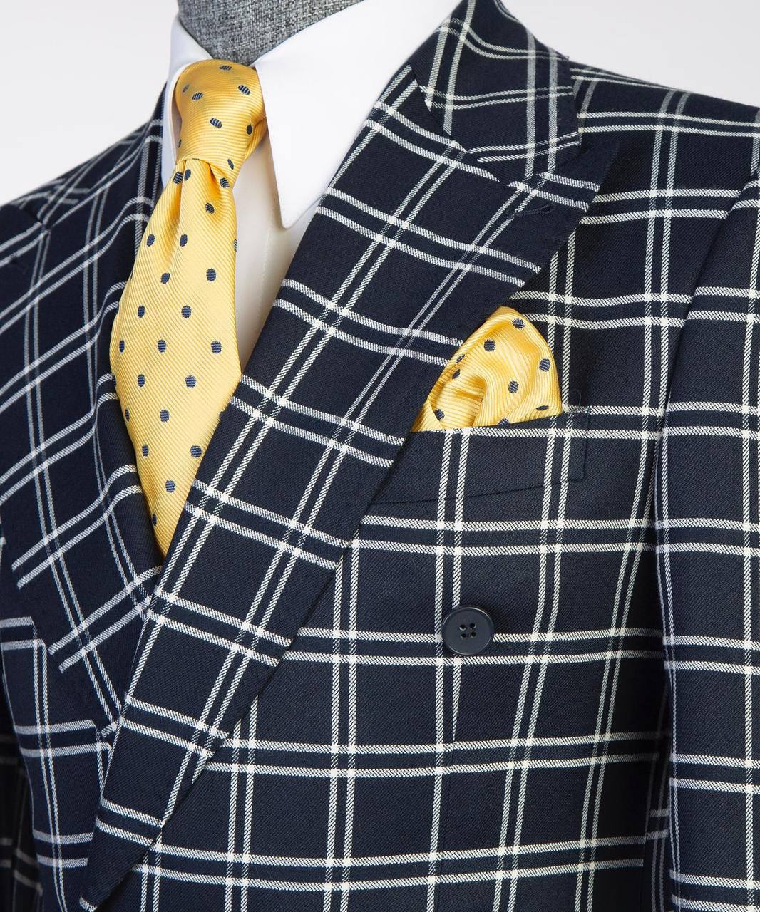 Navy Alabaster Grid Double-Breasted Jacket - detail view