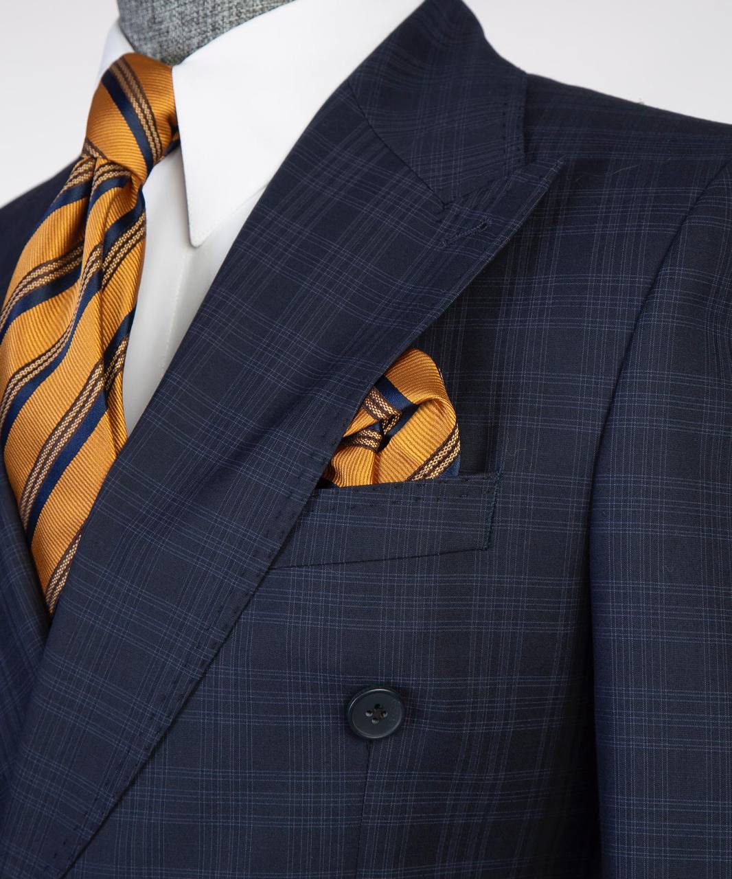 Deep Navy Alabaster Double-Breasted Jacket - detail view - The Third Gentleman