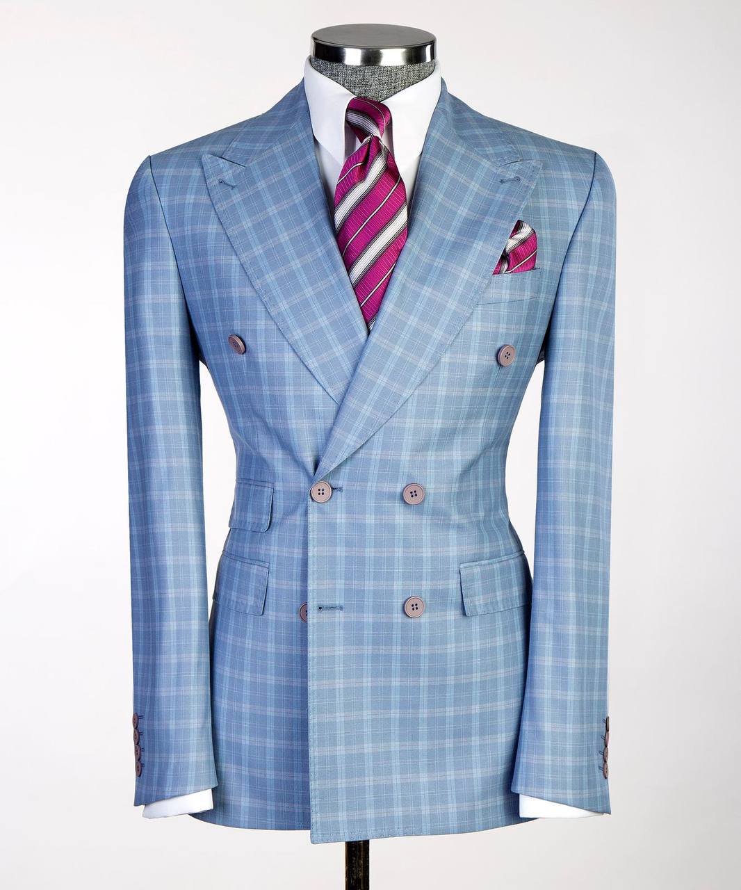 Cobalt Grid Double-Breasted Jacket - front view - The Third Gentleman