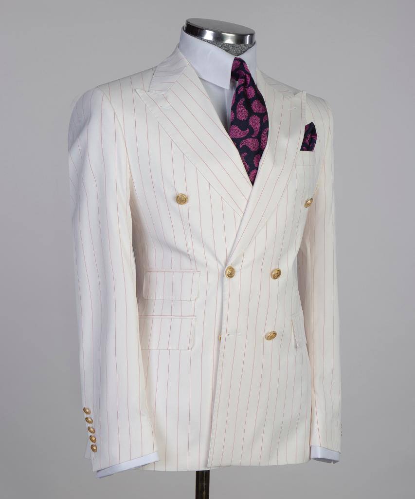 Ivory Alabaster Double-Breasted Jacket - front view - The Third Gentleman