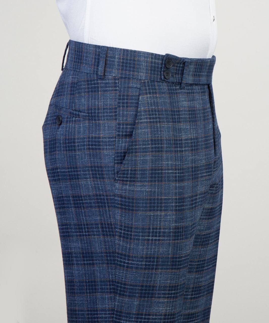 Deep Blue Grid Double-Breasted Jacket - side view - The Third Gentleman