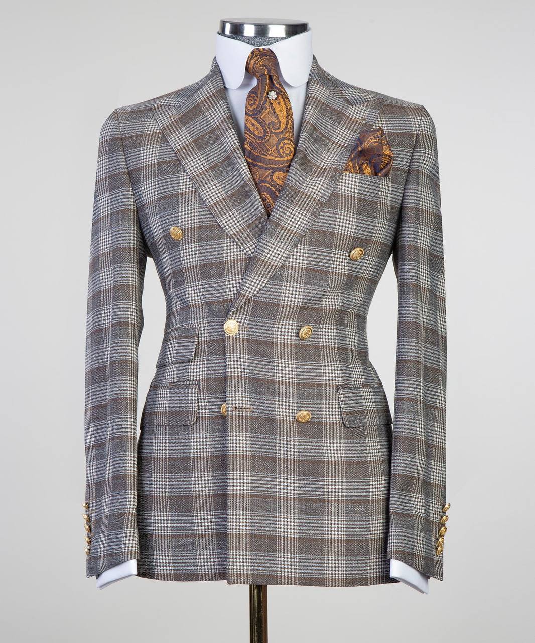 Copper & Cream Plaid Double-Breasted Jacket | Signature Peak Lapel from The Third Gentleman