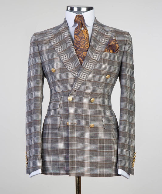 Copper & Cream Plaid Double-Breasted Jacket | Signature Peak Lapel from The Third Gentleman