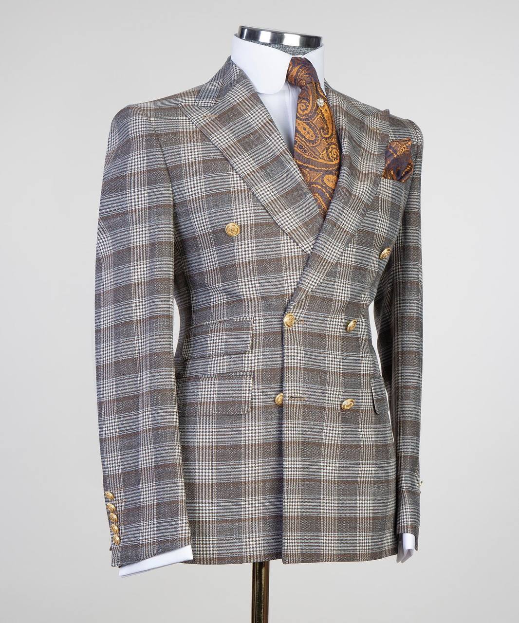 Copper Alabaster Plaid Double-Breasted Jacket - alternate angle