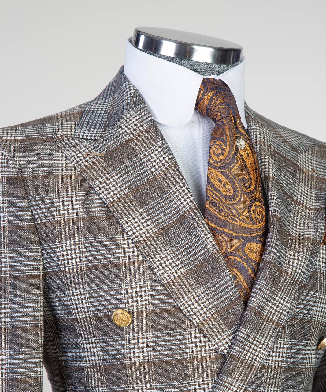 Copper Alabaster Plaid Double-Breasted Jacket - detail view