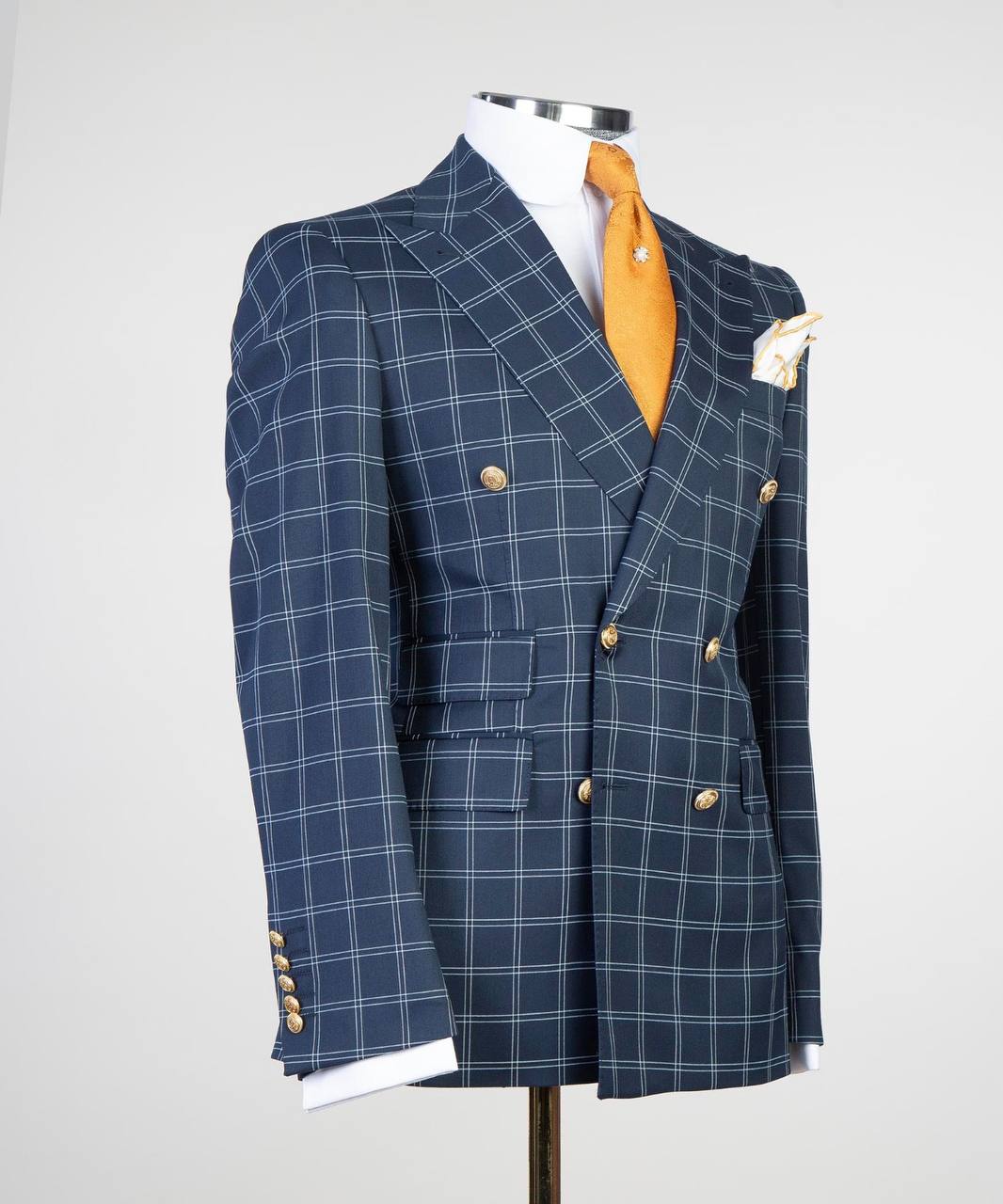 Slate Azure Grid Double-Breasted Jacket - alternate angle