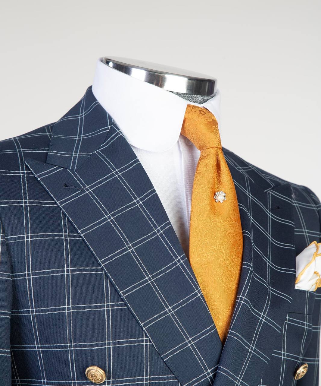 Slate Azure Grid Double-Breasted Jacket - detail view